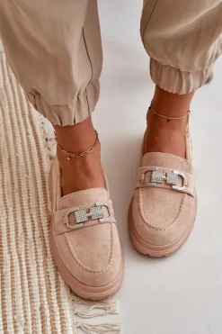 New Boto Mokasyny Damskie Eko Zamszowe Z Ozdobą Beżowe Wistera