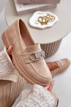 New Boto Mokasyny Damskie Eko Zamszowe Z Ozdobą Beżowe Wistera