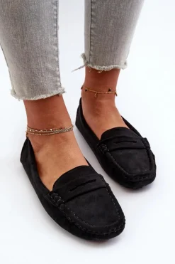 Discount Boto Mokasyny Damskie Eko Zamszowe Czarne Adelmarie