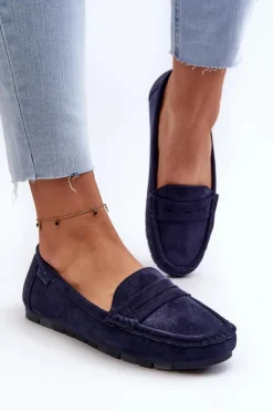 Sale Big Star Shoes Mokasyny Damskie Eko Zamszowe Big Star NN274931 Memory Foam System Granatowe