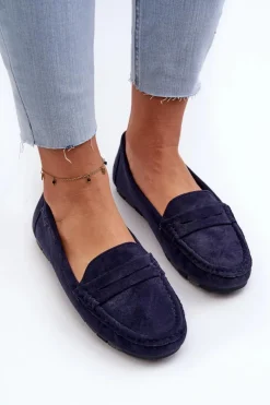 Sale Big Star Shoes Mokasyny Damskie Eko Zamszowe Big Star NN274931 Memory Foam System Granatowe