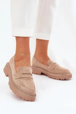 New Boto Mokasyny Damskie Eko Zamszowe Z Cyrkoniami Khaki Wilamla