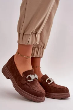 Hot Mokasyny Damskie Eko Zamszowe Z Ozdobą Brązowe Wistera Damskie Mokasyny Damskie Zamszowe