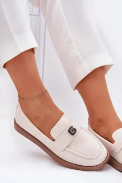 Loafersy Damskie|Mokasyny Damskie Skórzane>Buty damskie Vinceza Mokasyny Damskie Eleganckie Z Ozdobnym Małym Detalem Vinceza 62208 Beżowe