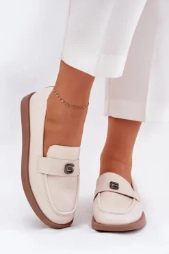 Loafersy Damskie|Mokasyny Damskie Skórzane>Buty damskie Vinceza Mokasyny Damskie Eleganckie Z Ozdobnym Małym Detalem Vinceza 62208 Beżowe