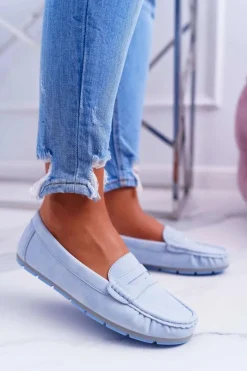 Discount Mokasyny Damskie Komfortowe Błękitne Devi Damskie Mokasyny Damskie Skórzane