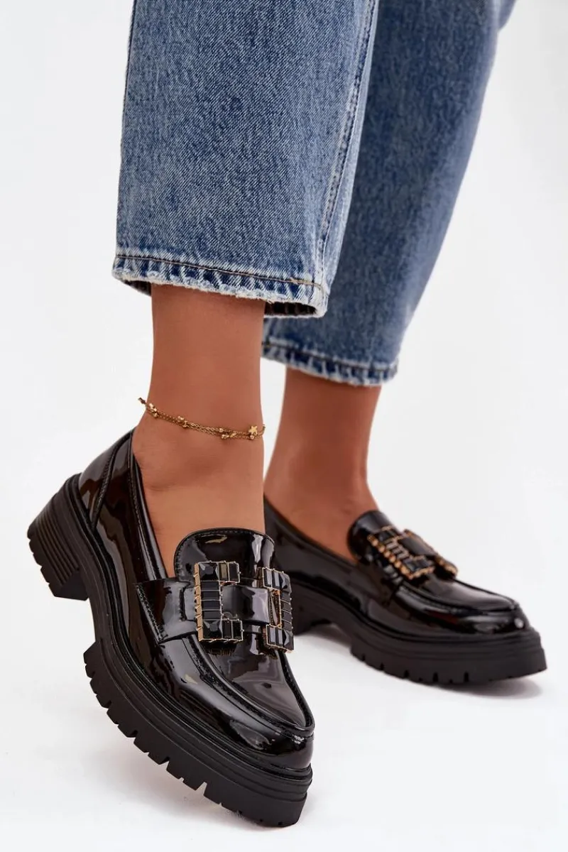 Online Mokasyny Damskie Lakierowane Z Ozdobą Czarne Ysandra Damskie Mokasyny Damskie Lakierowane|Mokasyny Damskie Skórzane