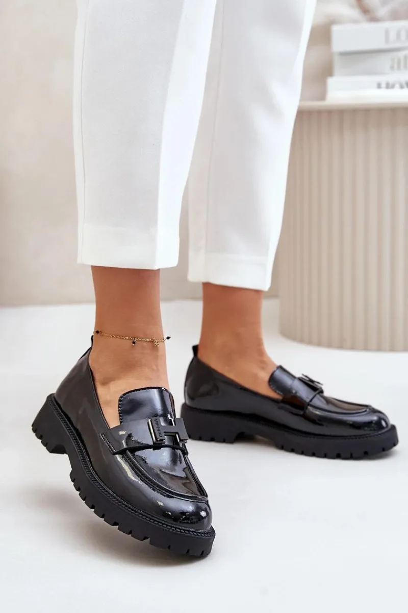 Loafersy Damskie|Mokasyny Płaskie>Buty damskie Vinceza Mokasyny Damskie Lakierowane Vinceza 62187 Czarne Czarny