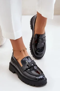 Loafersy Damskie|Mokasyny Płaskie>Buty damskie Vinceza Mokasyny Damskie Lakierowane Vinceza 62187 Czarne Czarny