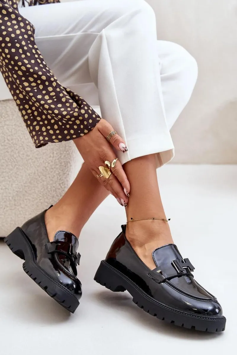 Loafersy Damskie|Mokasyny Płaskie>Buty damskie Vinceza Mokasyny Damskie Lakierowane Vinceza 62187 Czarne Czarny