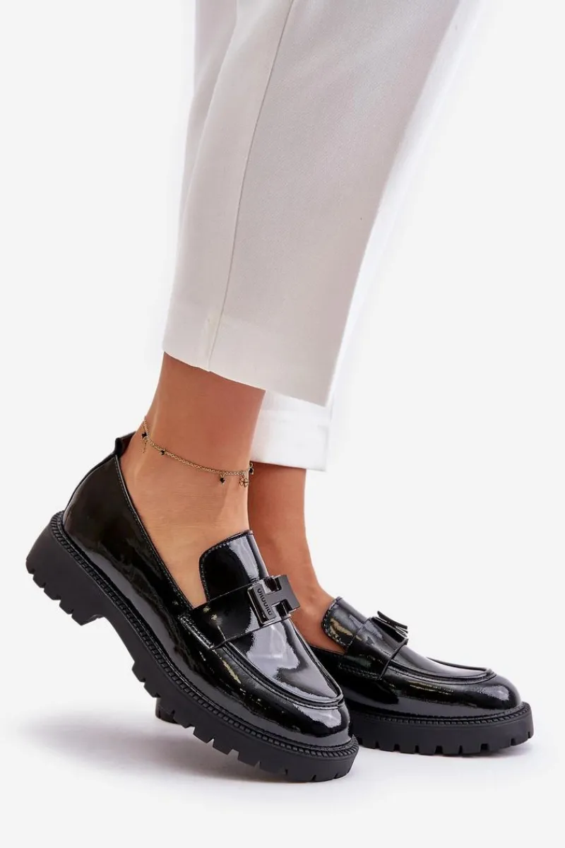 Loafersy Damskie|Mokasyny Płaskie>Buty damskie Vinceza Mokasyny Damskie Lakierowane Vinceza 62187 Czarne Czarny