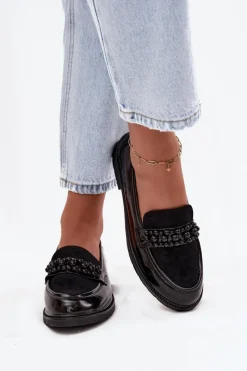 Clearance D&A Mokasyny Damskie Lakierowane Z Koralikami S.Barski HY52-541 Czarne Czarny