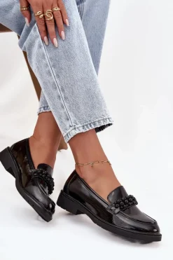 Best Mokasyny Damskie Lakierowane Z Koralikami S.Barski HY52-541 Czarne Damskie Mokasyny Płaskie|Mokasyny Damskie Lakierowane