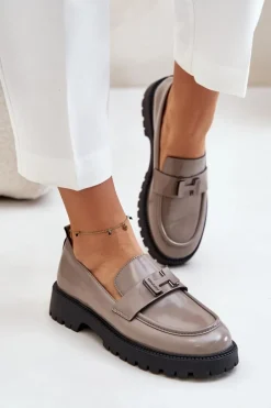 Loafersy Damskie|Mokasyny Płaskie>Buty damskie Vinceza Mokasyny Damskie Lakierowane Vinceza 62187 Szare