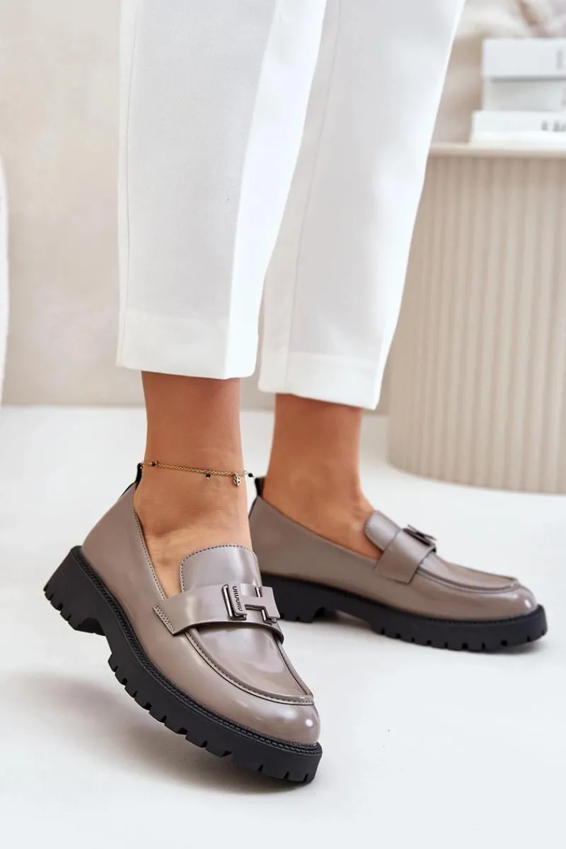 Loafersy Damskie|Mokasyny Płaskie>Buty damskie Vinceza Mokasyny Damskie Lakierowane Vinceza 62187 Szare