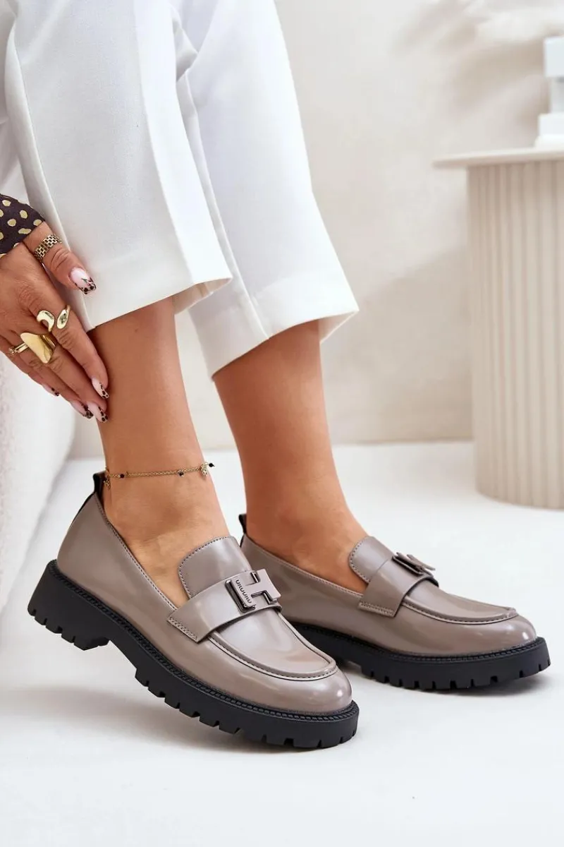 Loafersy Damskie|Mokasyny Płaskie>Buty damskie Vinceza Mokasyny Damskie Lakierowane Vinceza 62187 Szare