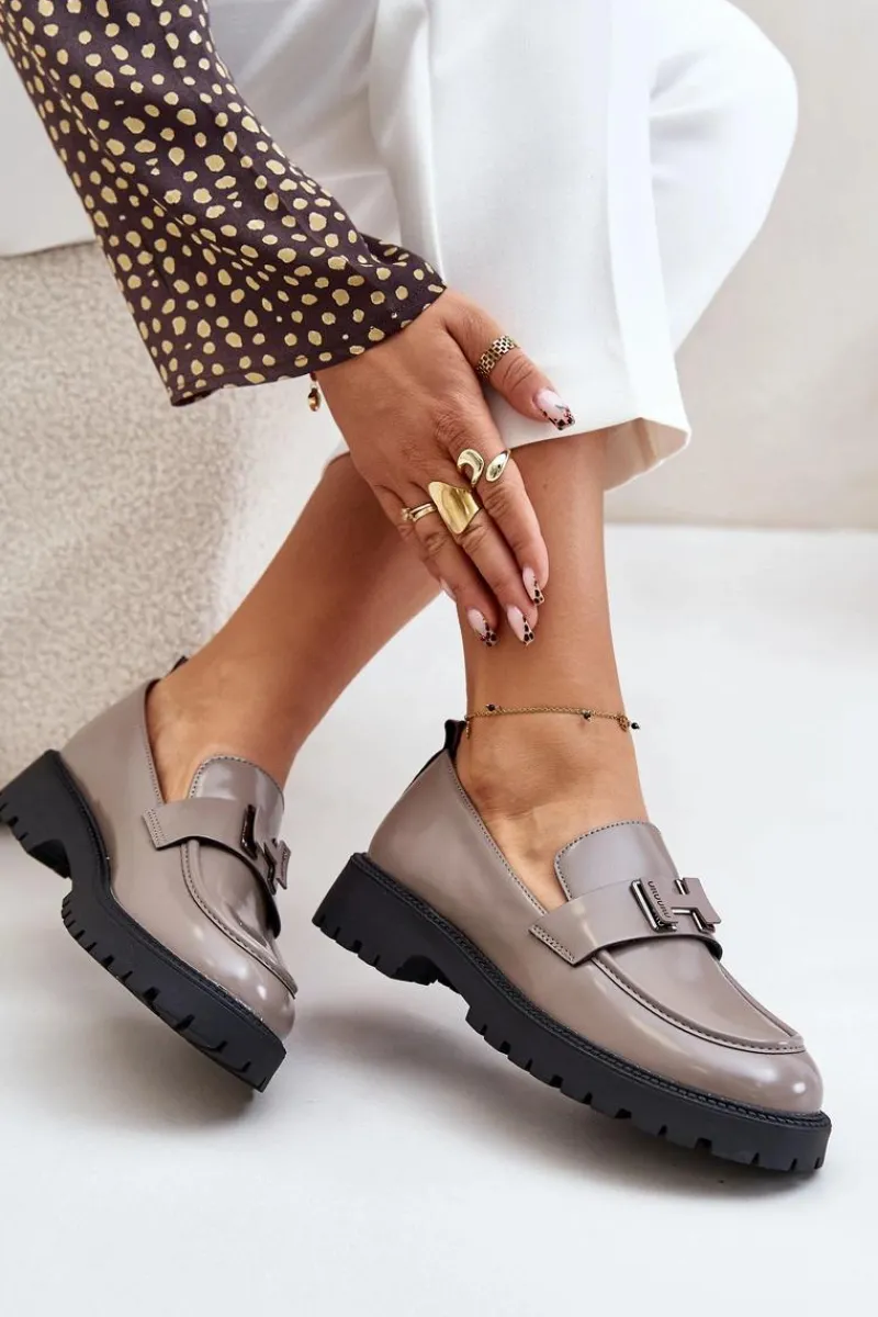 Loafersy Damskie|Mokasyny Płaskie>Buty damskie Vinceza Mokasyny Damskie Lakierowane Vinceza 62187 Szare