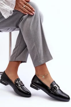 Buty Sergio Leone Mokasyny Damskie Lakierowane Z Ozdobą Czarne Camilena Czarny