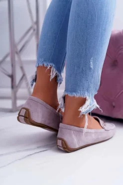 Hot Mokasyny Damskie Lekkie Eko-zamsz Lila Róż Think Damskie Mokasyny Damskie Zamszowe