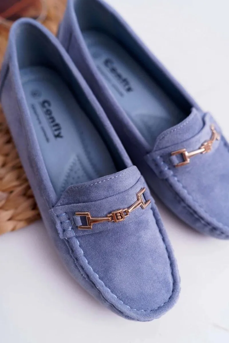 Online Mokasyny Damskie Lekkie Eko-zamsz Niebieskie Think Damskie Mokasyny Damskie Zamszowe