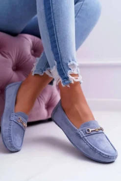 Online Mokasyny Damskie Lekkie Eko-zamsz Niebieskie Think Damskie Mokasyny Damskie Zamszowe