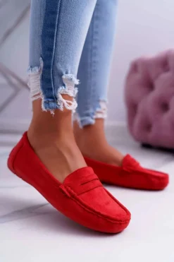 Online Boto Mokasyny Damskie Lekkie Eko-zamsz Czerwone Limez