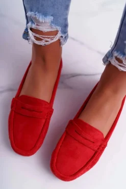Online Boto Mokasyny Damskie Lekkie Eko-zamsz Czerwone Limez