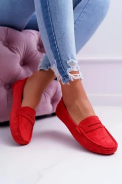 Online Boto Mokasyny Damskie Lekkie Eko-zamsz Czerwone Limez