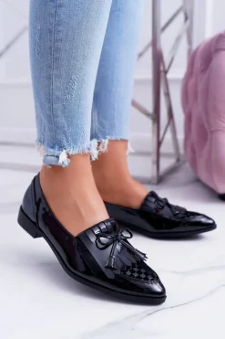 Best Boto Mokasyny Damskie Lu Boo Czarne Lakierowane Loafer
