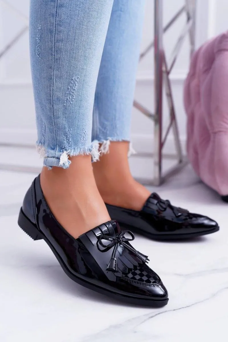 Best Boto Mokasyny Damskie Lu Boo Czarne Lakierowane Loafer