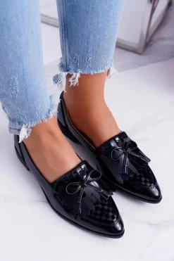 Best Boto Mokasyny Damskie Lu Boo Czarne Lakierowane Loafer