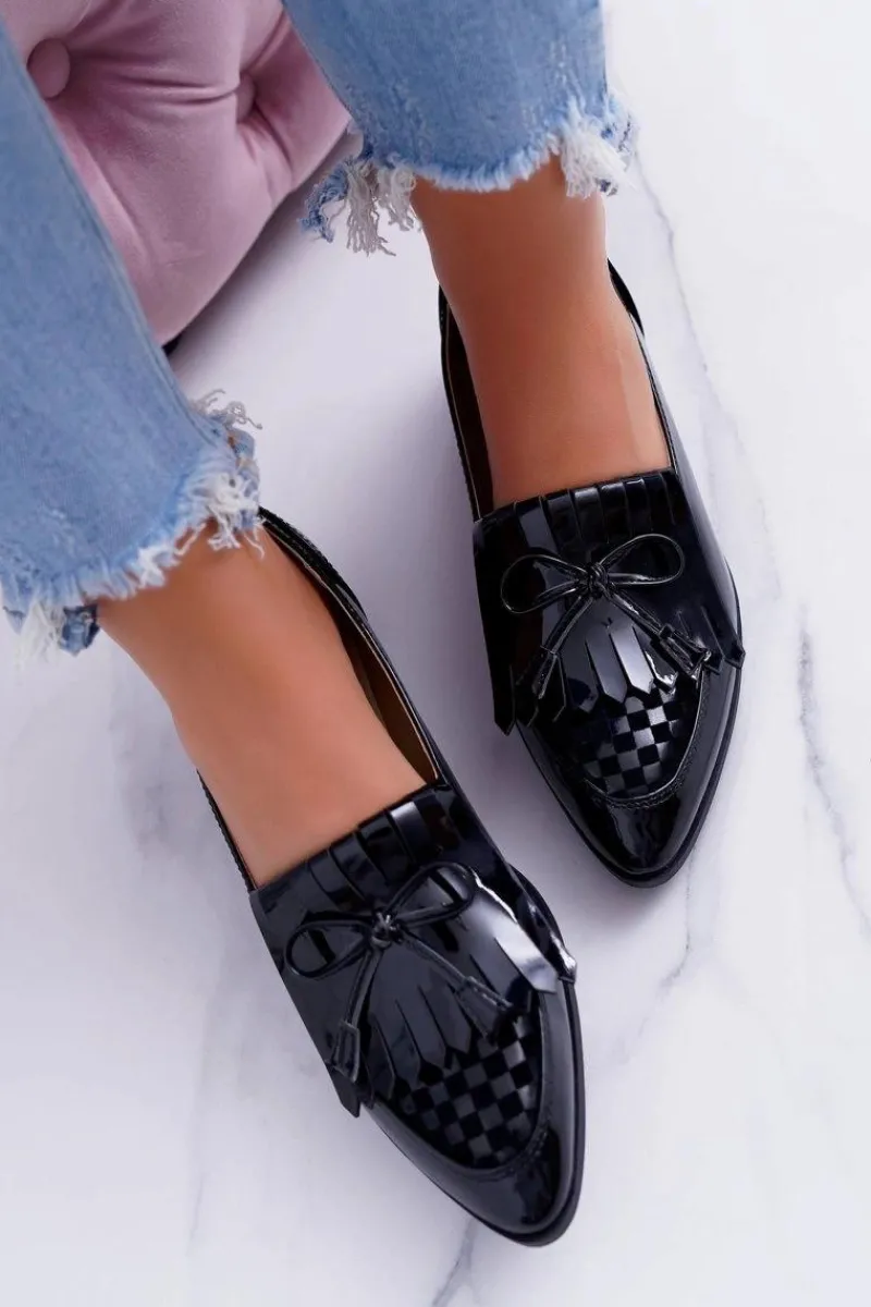 Best Boto Mokasyny Damskie Lu Boo Czarne Lakierowane Loafer