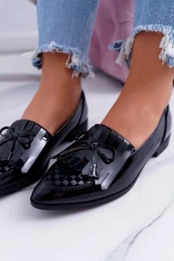 Best Boto Mokasyny Damskie Lu Boo Czarne Lakierowane Loafer