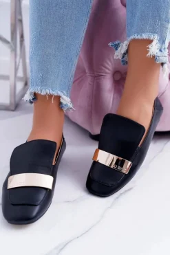 Online Boto Mokasyny Damskie Lu Boo Czarne Licowe Z Blaszką Harlem