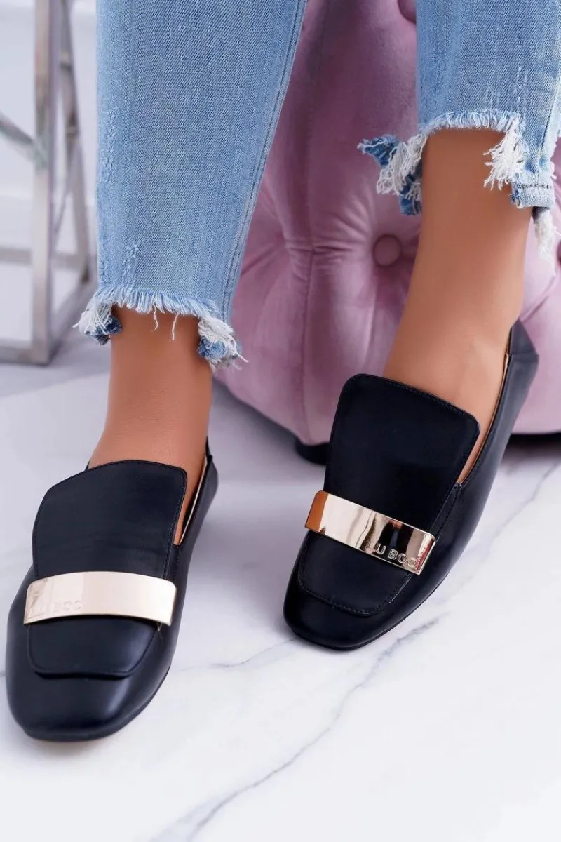 Online Boto Mokasyny Damskie Lu Boo Czarne Licowe Z Blaszką Harlem