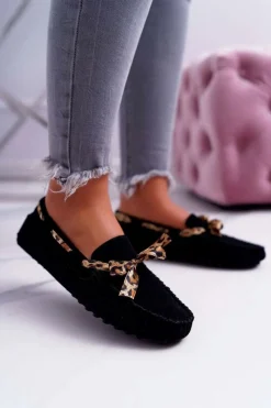 Outlet Boto Mokasyny Damskie Lu Boo Wygodne Czarne Plummy