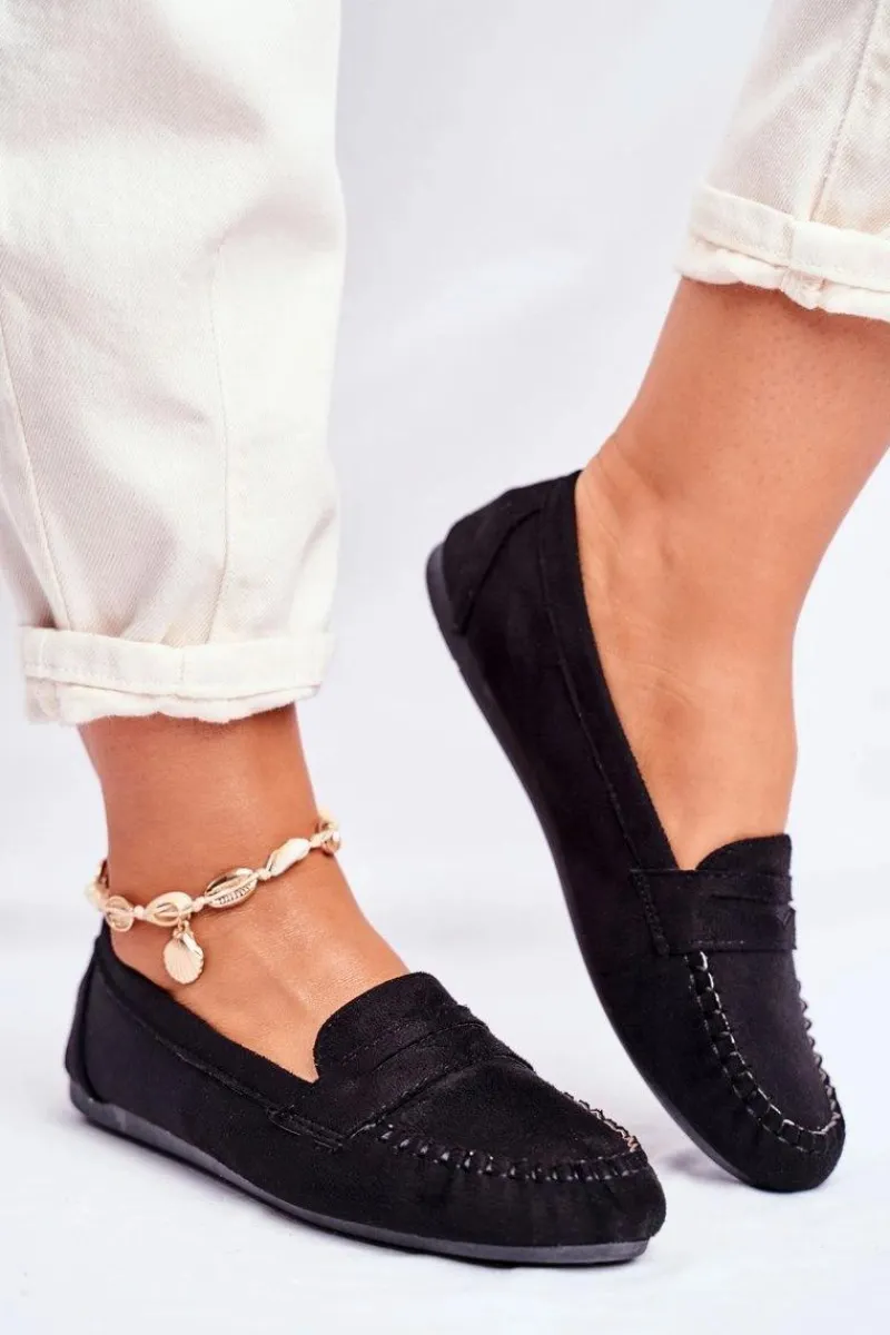 Outlet Boto Mokasyny Damskie Materiałowe Czarne Panay