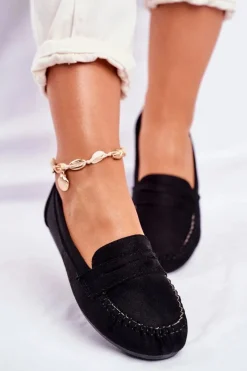 Outlet Boto Mokasyny Damskie Materiałowe Czarne Panay