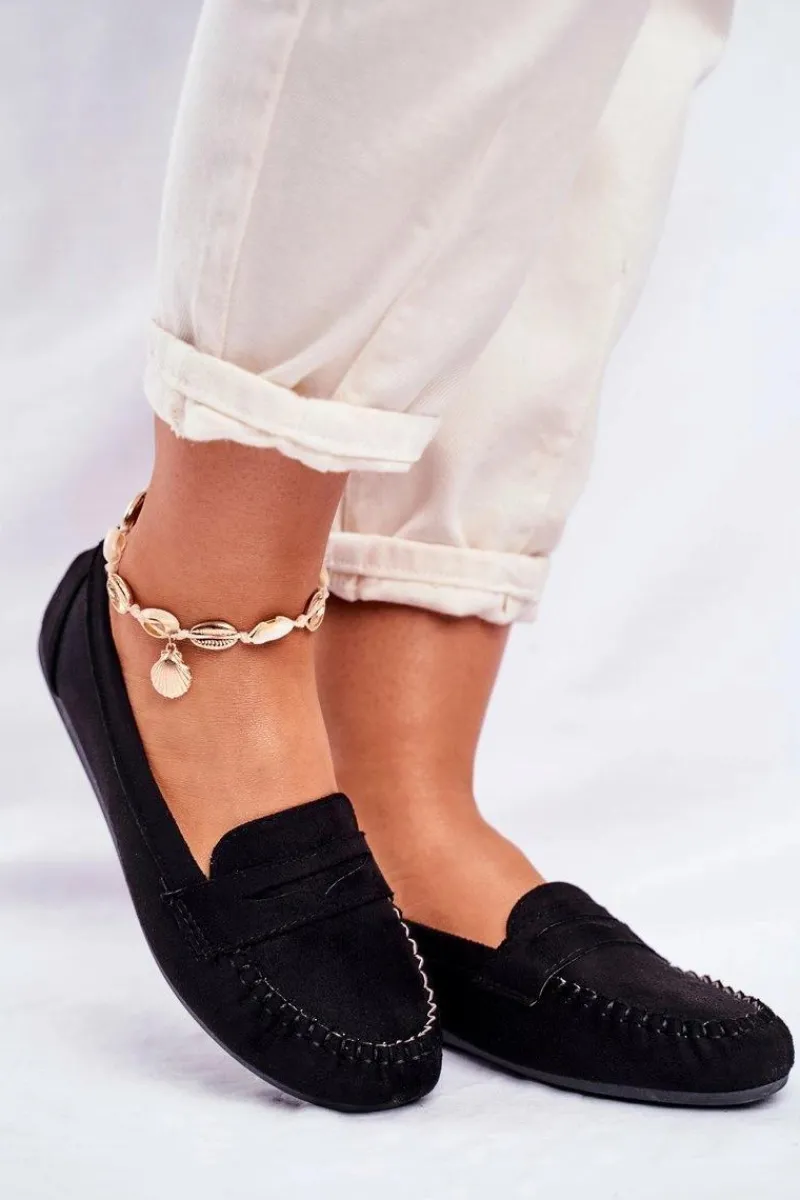 Outlet Boto Mokasyny Damskie Materiałowe Czarne Panay