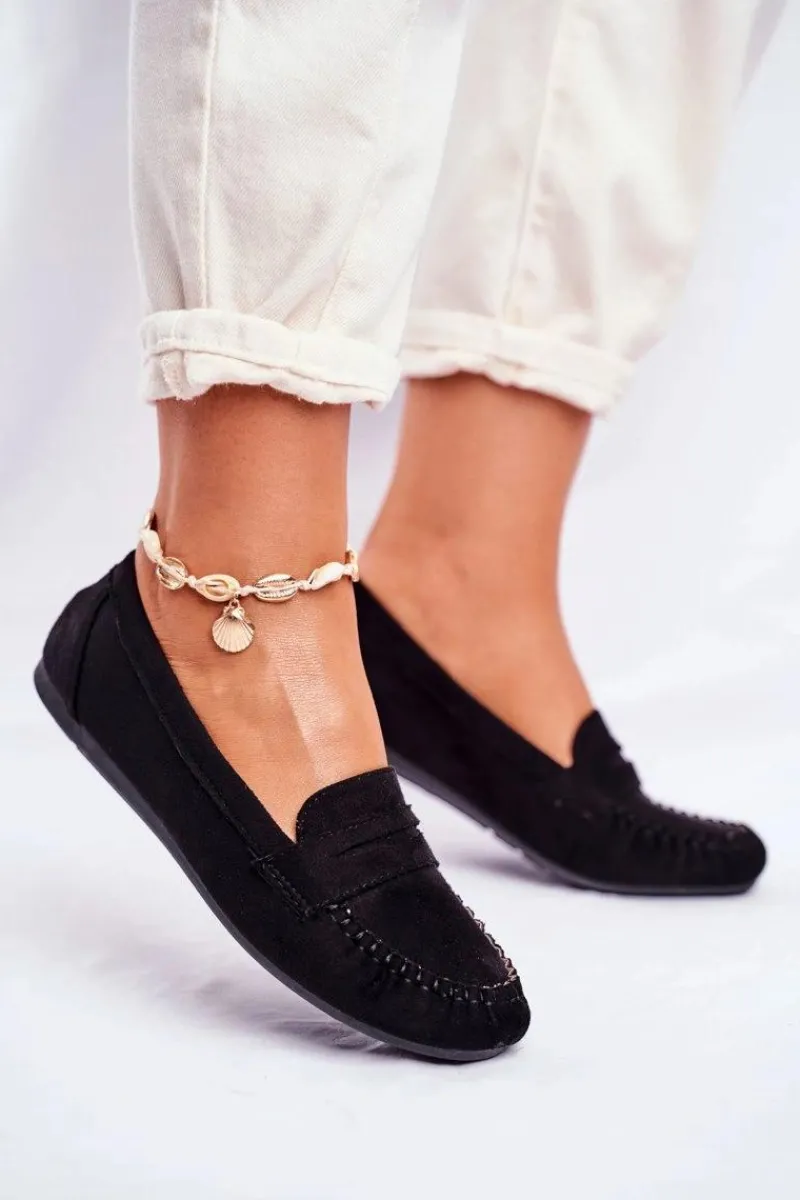 Outlet Boto Mokasyny Damskie Materiałowe Czarne Panay