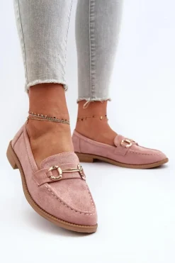 New Boto Mokasyny Damskie Na Płaskim Obcasie Z Ozdobą Różowe Aviole
