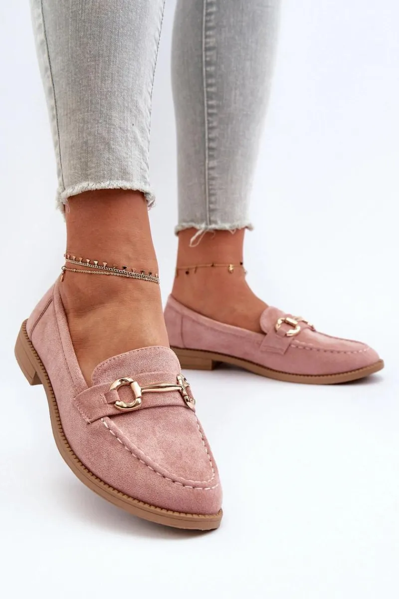 New Boto Mokasyny Damskie Na Płaskim Obcasie Z Ozdobą Różowe Aviole