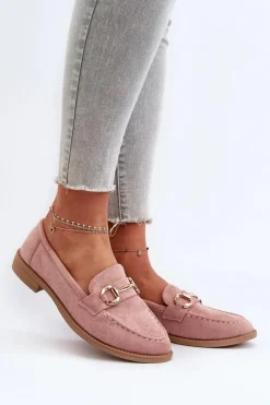 New Boto Mokasyny Damskie Na Płaskim Obcasie Z Ozdobą Różowe Aviole
