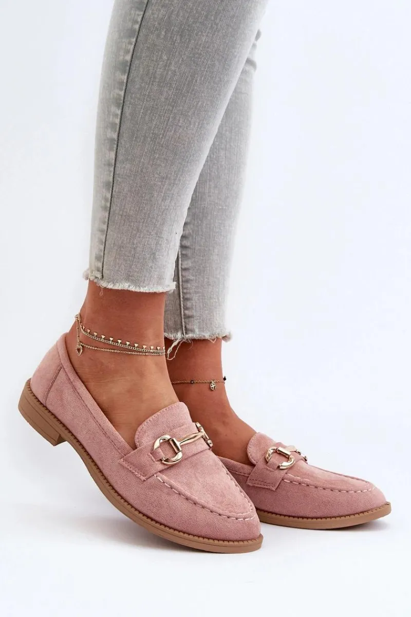 New Boto Mokasyny Damskie Na Płaskim Obcasie Z Ozdobą Różowe Aviole
