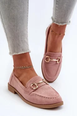 New Boto Mokasyny Damskie Na Płaskim Obcasie Z Ozdobą Różowe Aviole