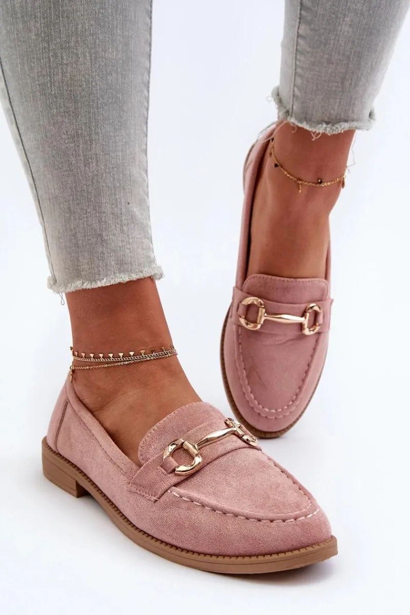 New Boto Mokasyny Damskie Na Płaskim Obcasie Z Ozdobą Różowe Aviole