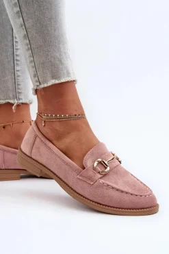 New Boto Mokasyny Damskie Na Płaskim Obcasie Z Ozdobą Różowe Aviole