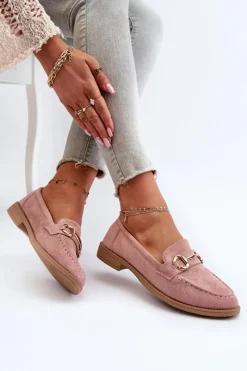 New Boto Mokasyny Damskie Na Płaskim Obcasie Z Ozdobą Różowe Aviole