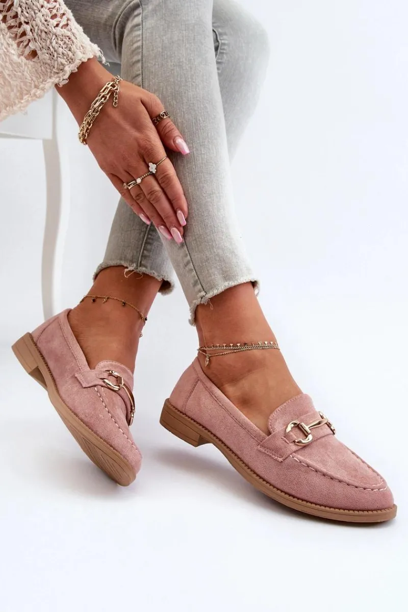 New Boto Mokasyny Damskie Na Płaskim Obcasie Z Ozdobą Różowe Aviole