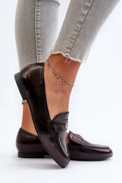 Hot Evento Mokasyny Damskie Na Płaskim Obcasie Czarne Sylvaine